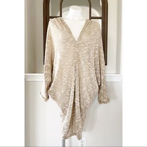 Free People Cotton Blend Cardigan Knit Sweater Beige One Size NEW